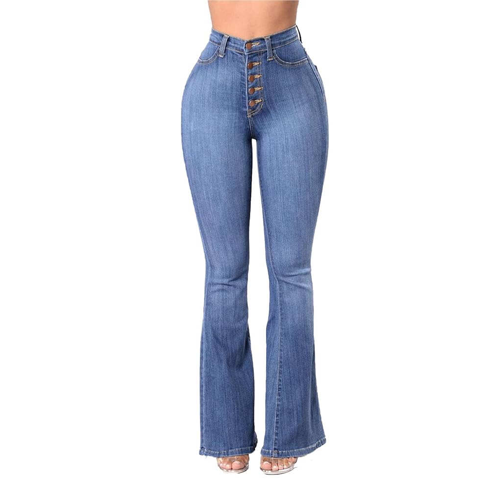 Women's Vintage Bell Bottom Jeans 5 Button Up Classic Flared